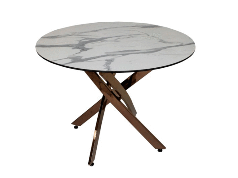 Стол Женева МДФСтекло/Пластик 1000 Мрамор Керара Белый  (DG 01 золото хром)