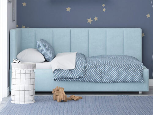 Кровать Детская Корона"Quadra"(90х200, велюр"Zizi",025)+Ортоп.основан.+Подъем.мех.+Настил бельев.отд