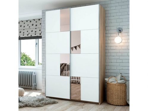 Шкаф-купе Fortune-6 1600_800/800 сонома/белый+зерк №8 (комп.ШКК 01 - Полки 400/Ящики 800)